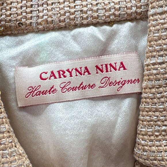 Caryna Nina Haute Couture Sequined Knit Buttoned Lightweight Jacket Tan Size S - Picture 10 of 11